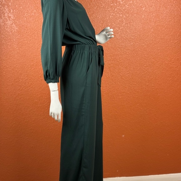 A New Day Women’s Solid Green 3/4 Sleeves Wide Legs Belted Jumpsuit Medium. A5 - Picture 10 of 16
